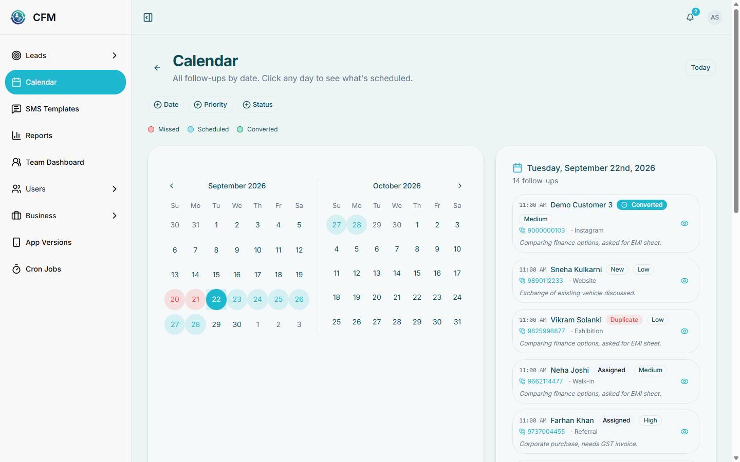 CFM — Follow-up calendar